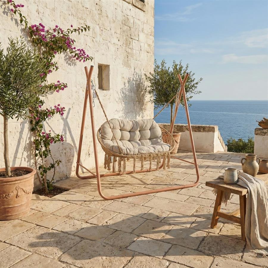 Dondolo sospeso 2 posti mocha con cuscino impermeabile 170x110x175 cm - Satori