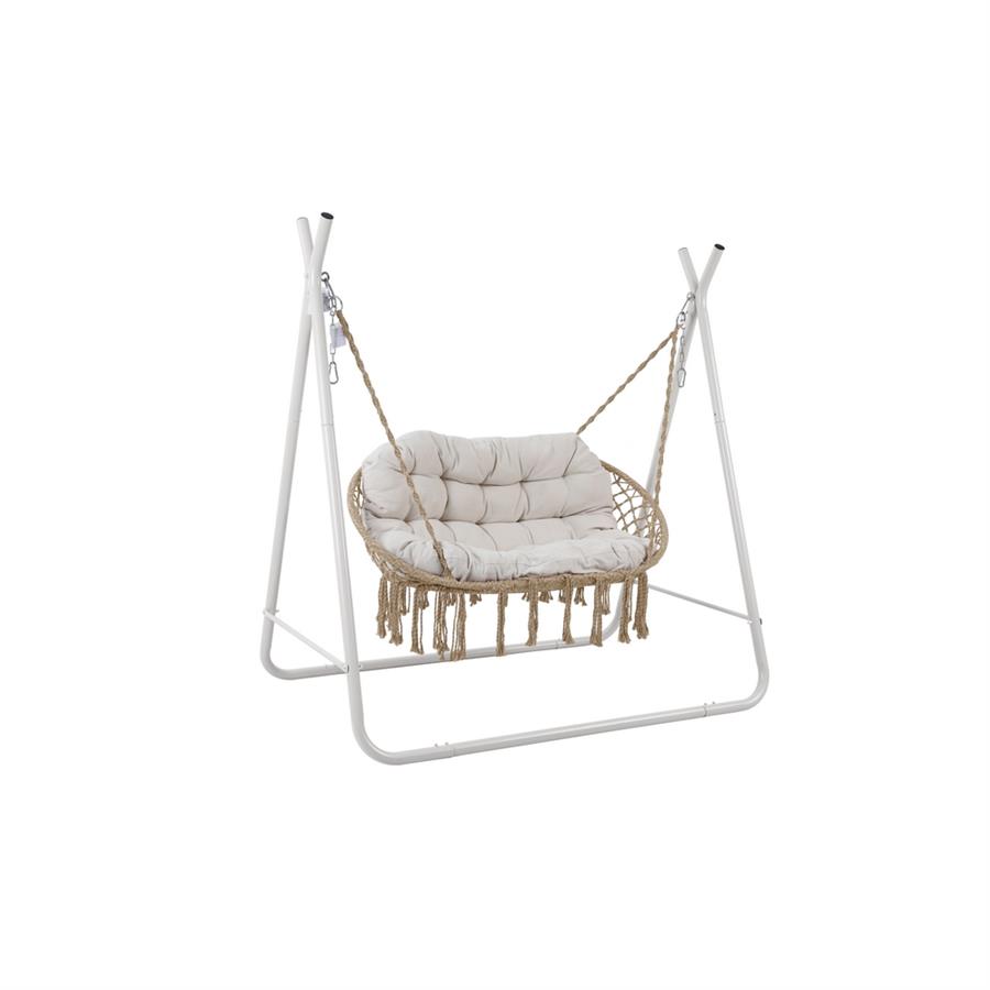 Dondolo 2 posti telaio accaio bianco con cuscino 170x110x175 cm - Satori