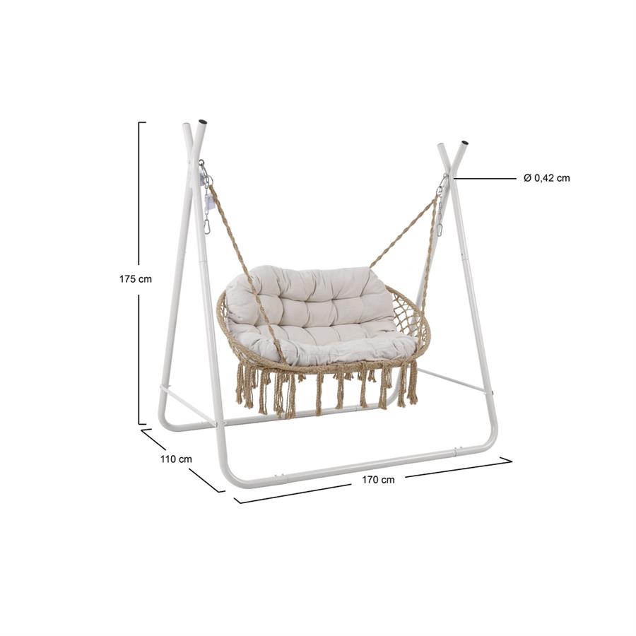Dondolo 2 posti telaio accaio bianco con cuscino 170x110x175 cm - Satori