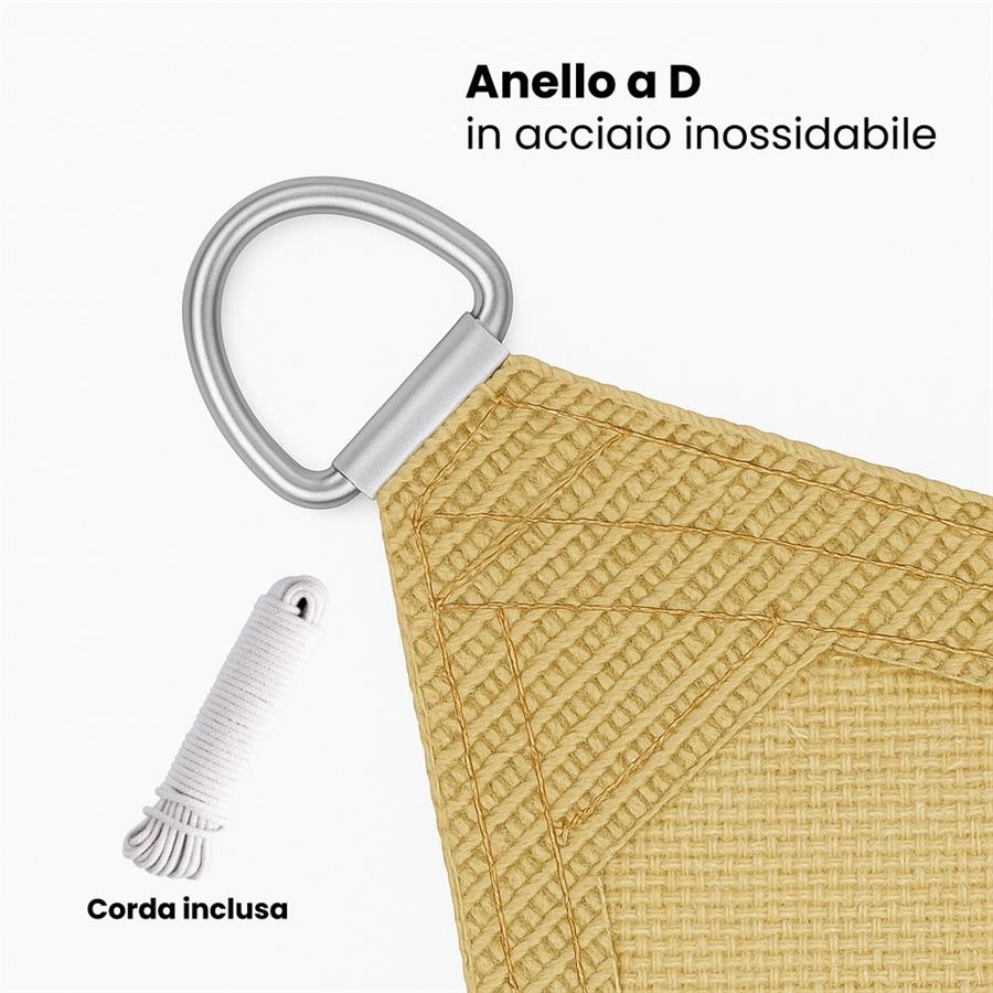 Vela parasole 5x5m beige in HDPE anti-UV con anelli acciaio