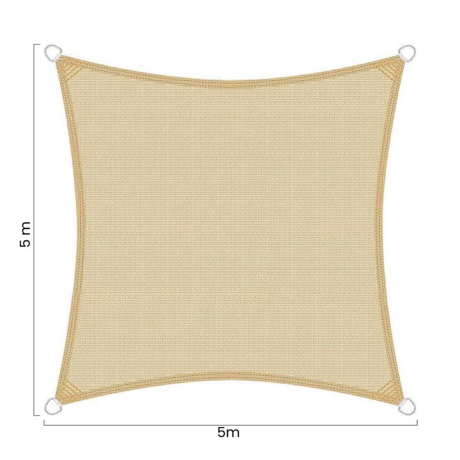 Vela parasole 5x5m beige in HDPE anti-UV con anelli acciaio