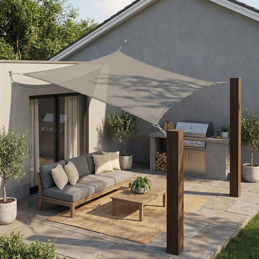 Vela parasole 5x5m grigia in HDPE anti-UV con anelli acciaio