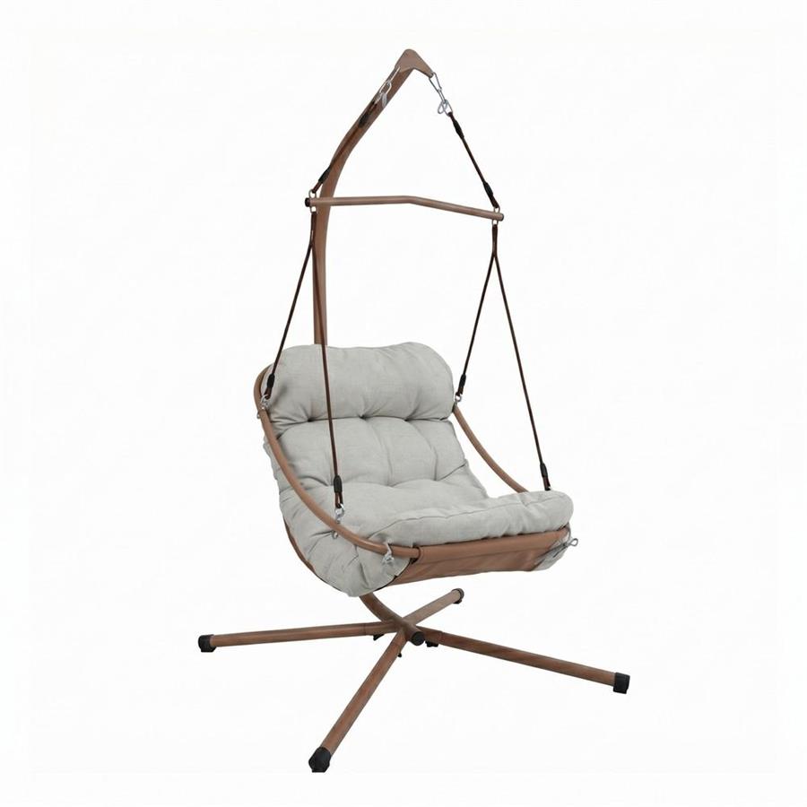 Poltrona sospesa da giardino mocha struttura in acciaio con cuscino beige - Essentia