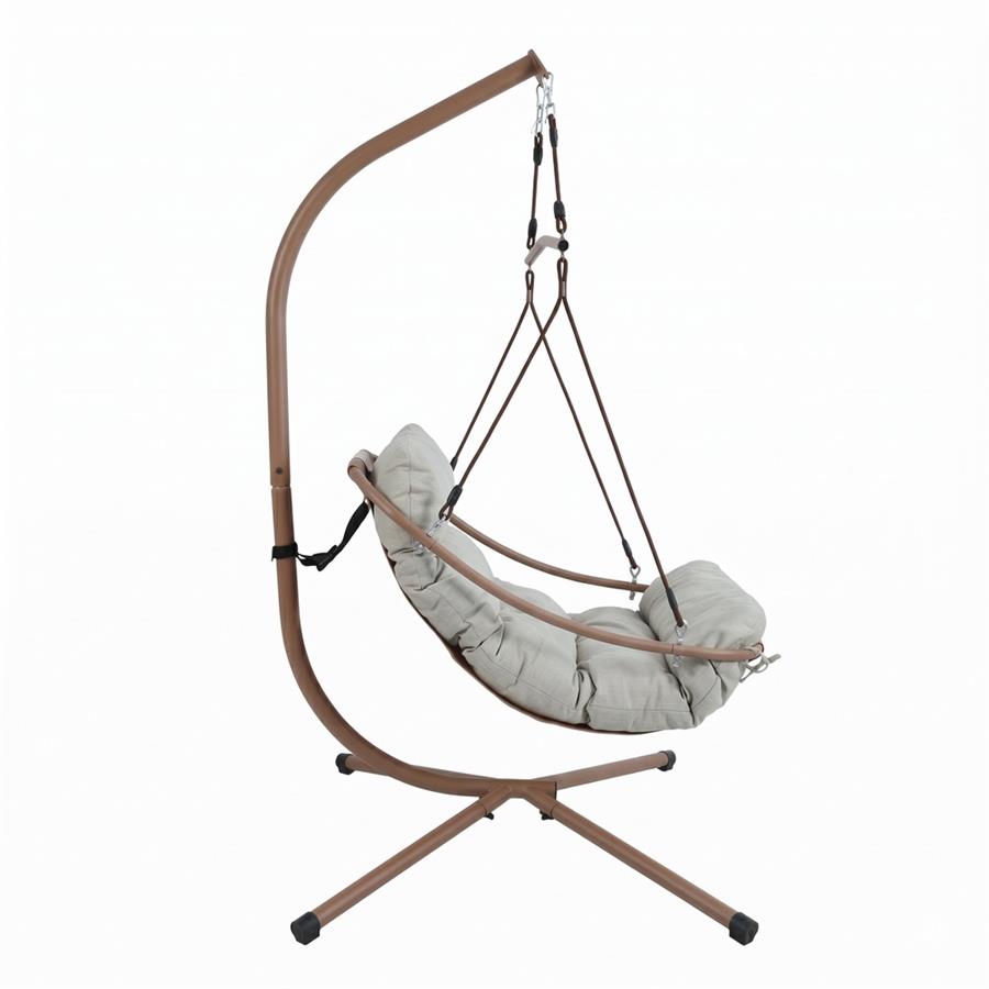 Poltrona sospesa da giardino mocha struttura in acciaio con cuscino beige - Essentia