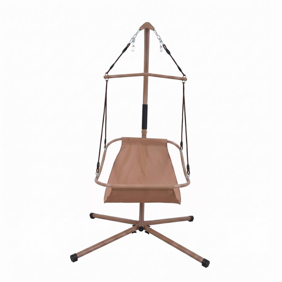 Poltrona sospesa da giardino mocha struttura in acciaio con cuscino beige - Essentia
