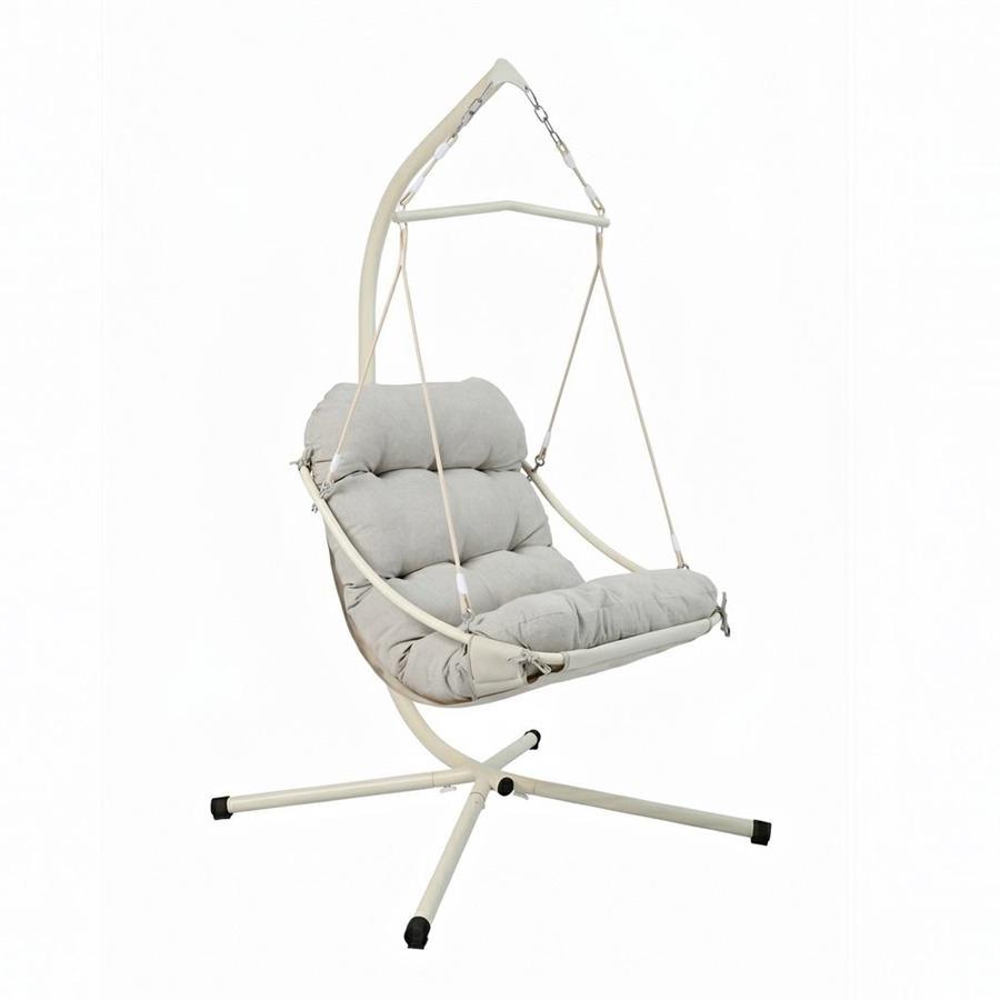 Poltrona sospesa struttura in acciaio bianco con cuscino beige - Essentia