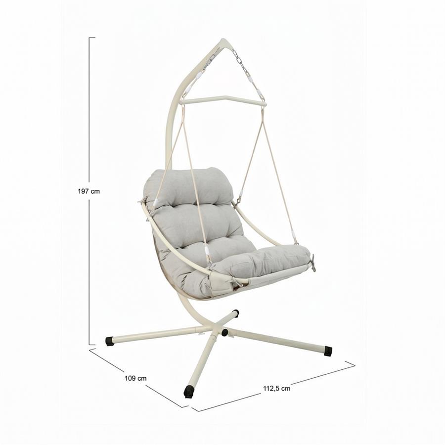 Poltrona sospesa struttura in acciaio bianco con cuscino beige - Essentia