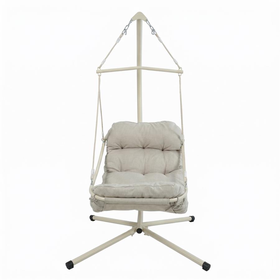 Poltrona sospesa struttura in acciaio bianco con cuscino beige - Essentia