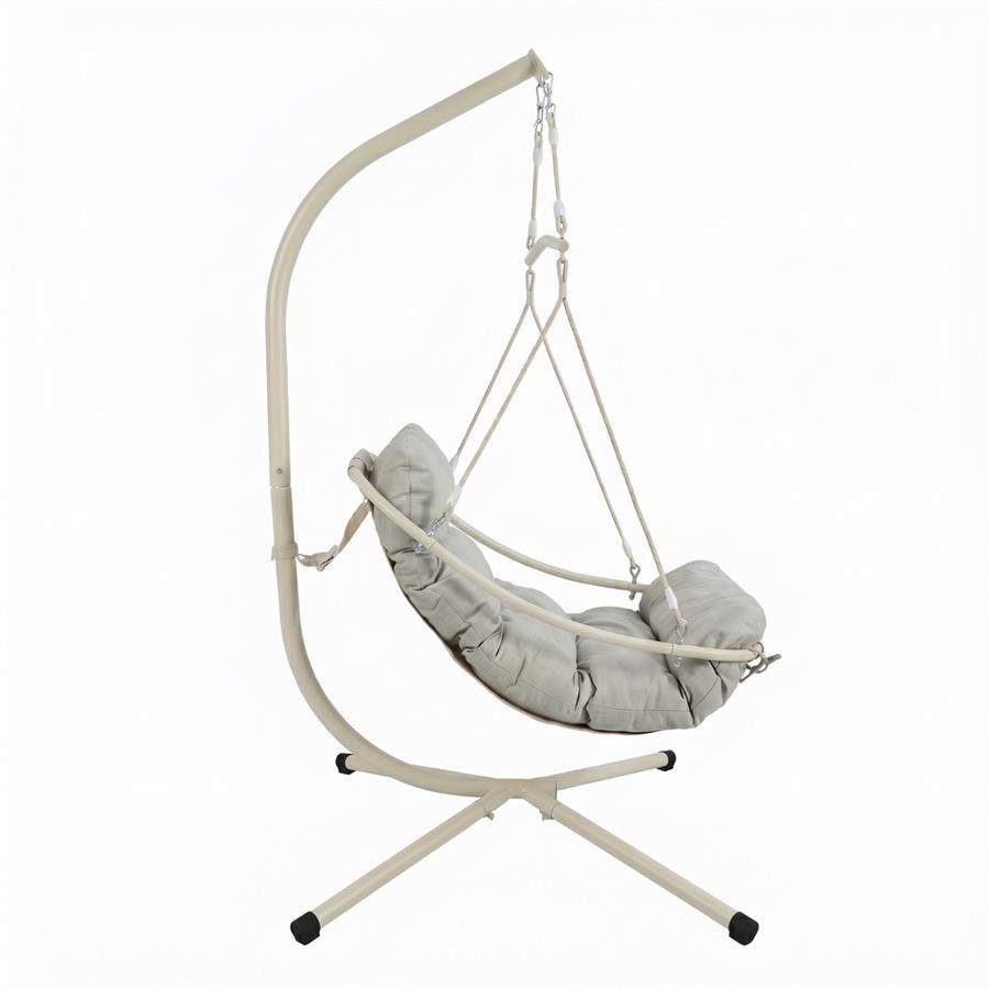 Poltrona sospesa struttura in acciaio bianco con cuscino beige - Essentia