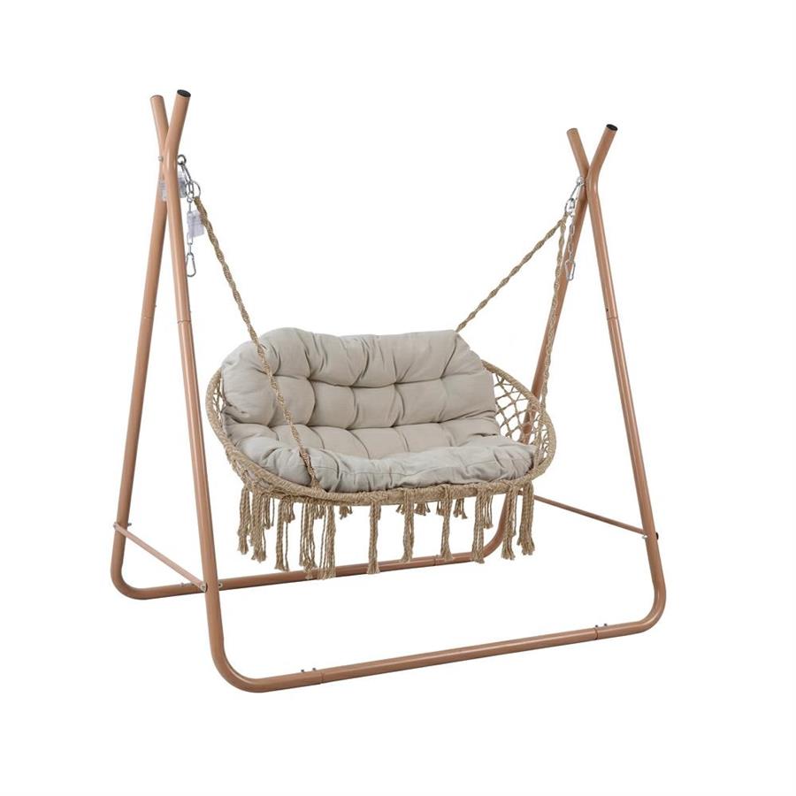 Dondolo sospeso 2 posti mocha con cuscino impermeabile 170x110x175 cm - Satori