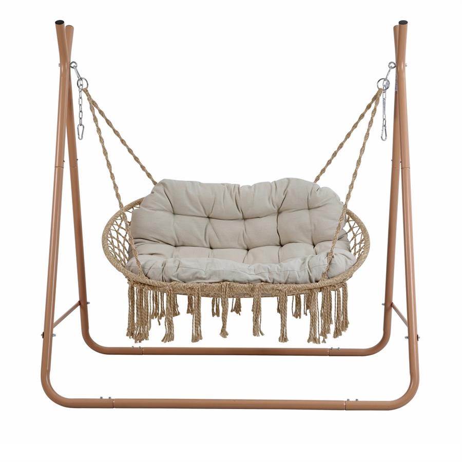 Dondolo sospeso 2 posti mocha con cuscino impermeabile 170x110x175 cm - Satori