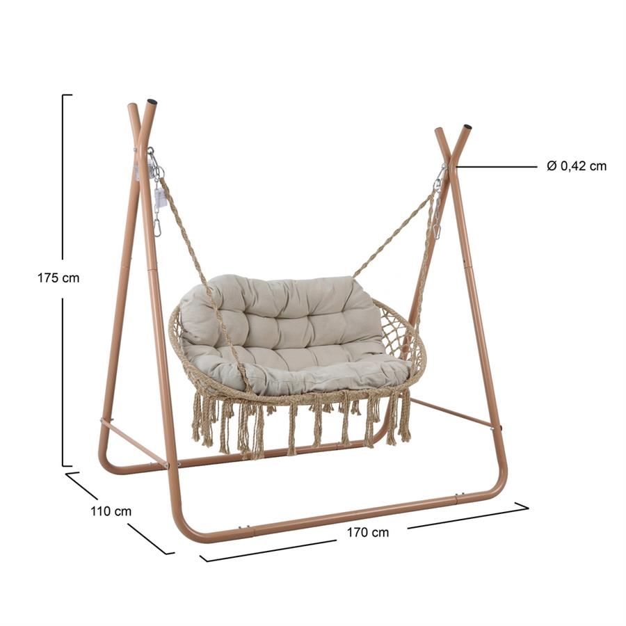Dondolo sospeso 2 posti mocha con cuscino impermeabile 170x110x175 cm - Satori