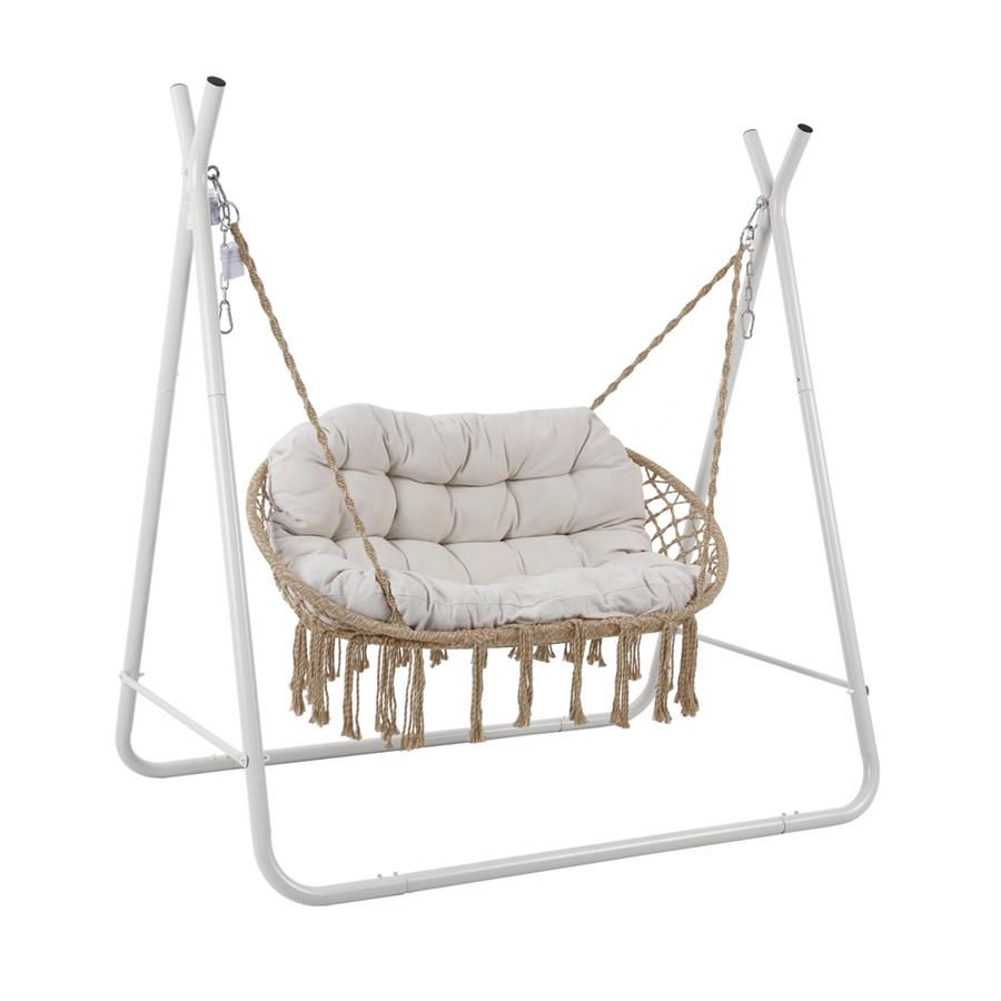 Dondolo 2 posti telaio acciaio bianco con cuscino 170x110x175 cm - Satori