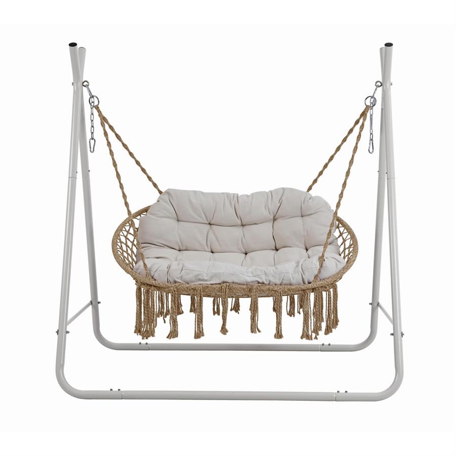Dondolo 2 posti telaio acciaio bianco con cuscino 170x110x175 cm - Satori