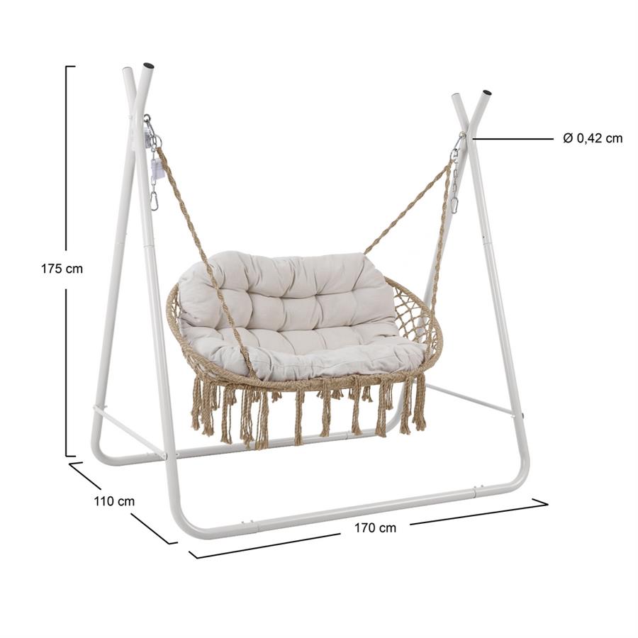 Dondolo 2 posti telaio acciaio bianco con cuscino 170x110x175 cm - Satori