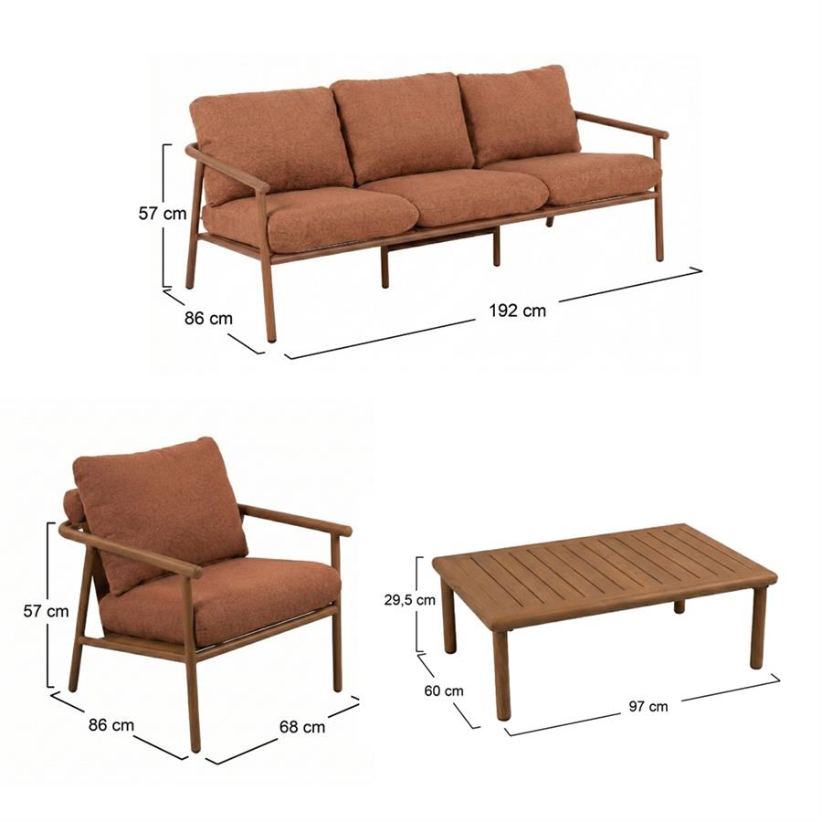 Salotto da giardino 5 posti in alluminio effetto legno - Nayara