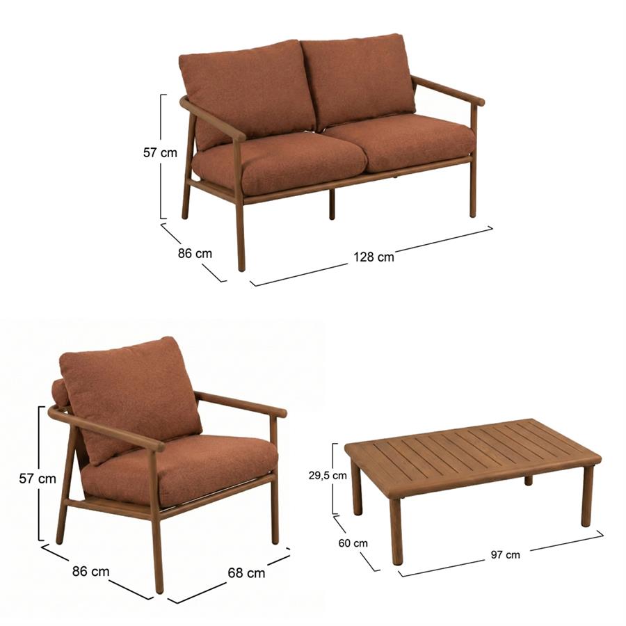 Salotto da giardino 4 posti in alluminio effetto legno - Nayara
