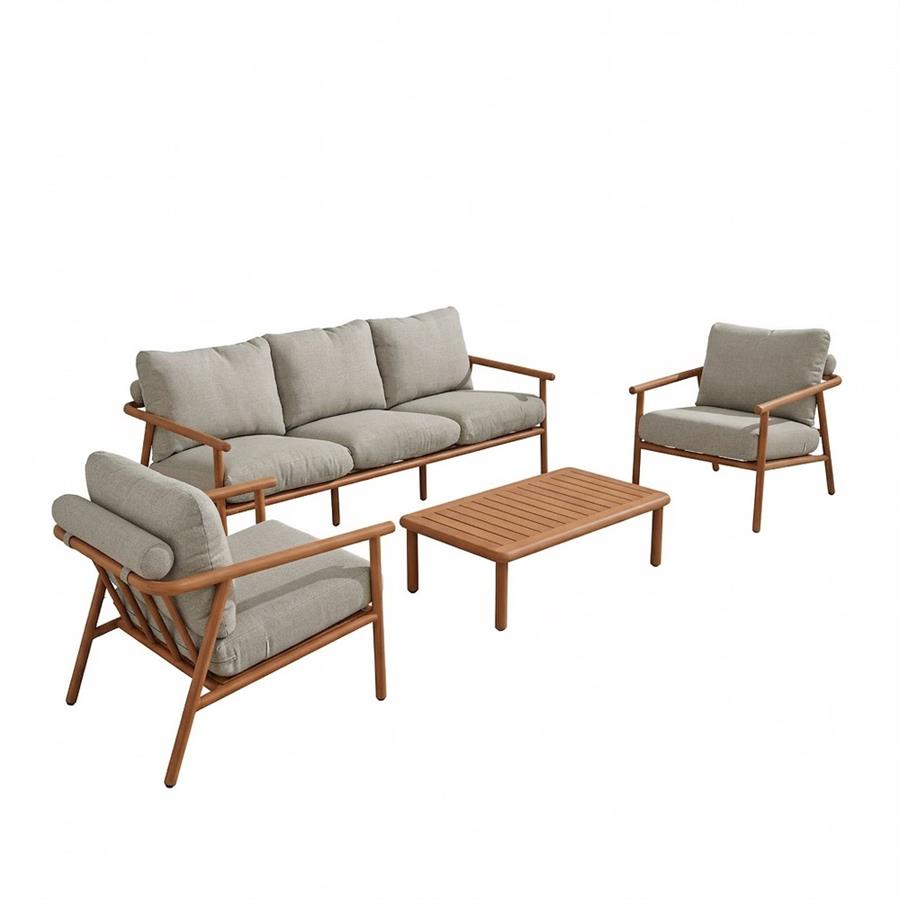 Set salotto da giardino 5 posti in alluminio  effetto legno -Nayara