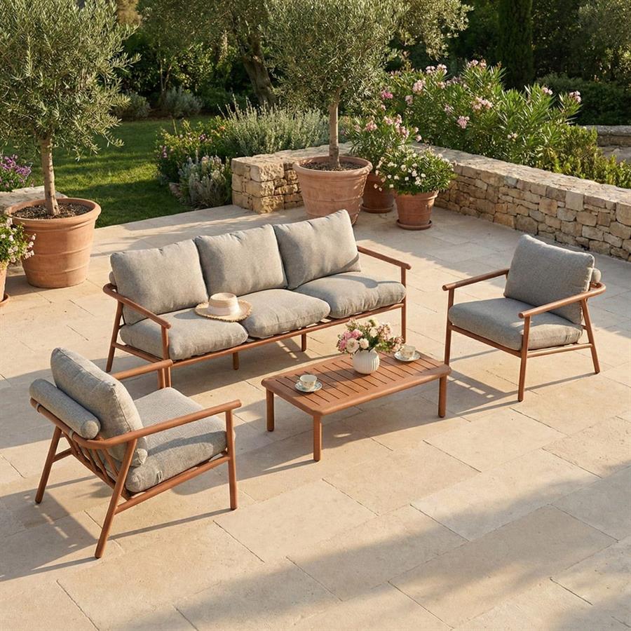 Set salotto da giardino 5 posti in alluminio  effetto legno -Nayara
