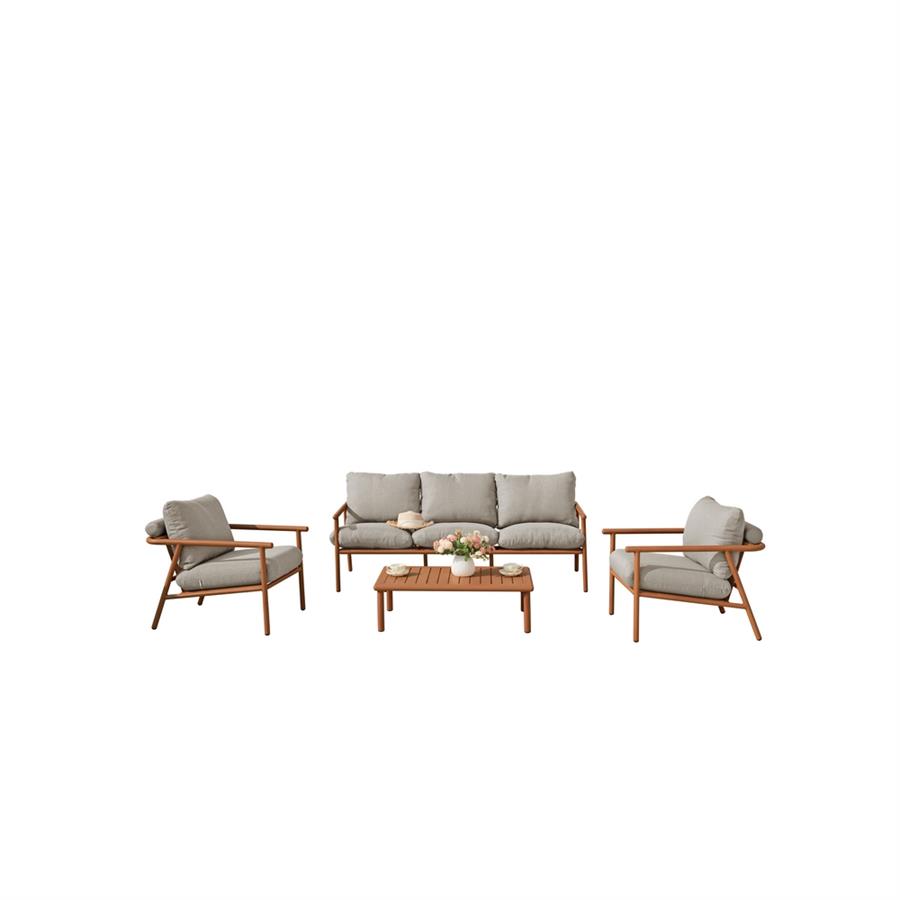 Set salotto da giardino 5 posti in alluminio  effetto legno -Nayara