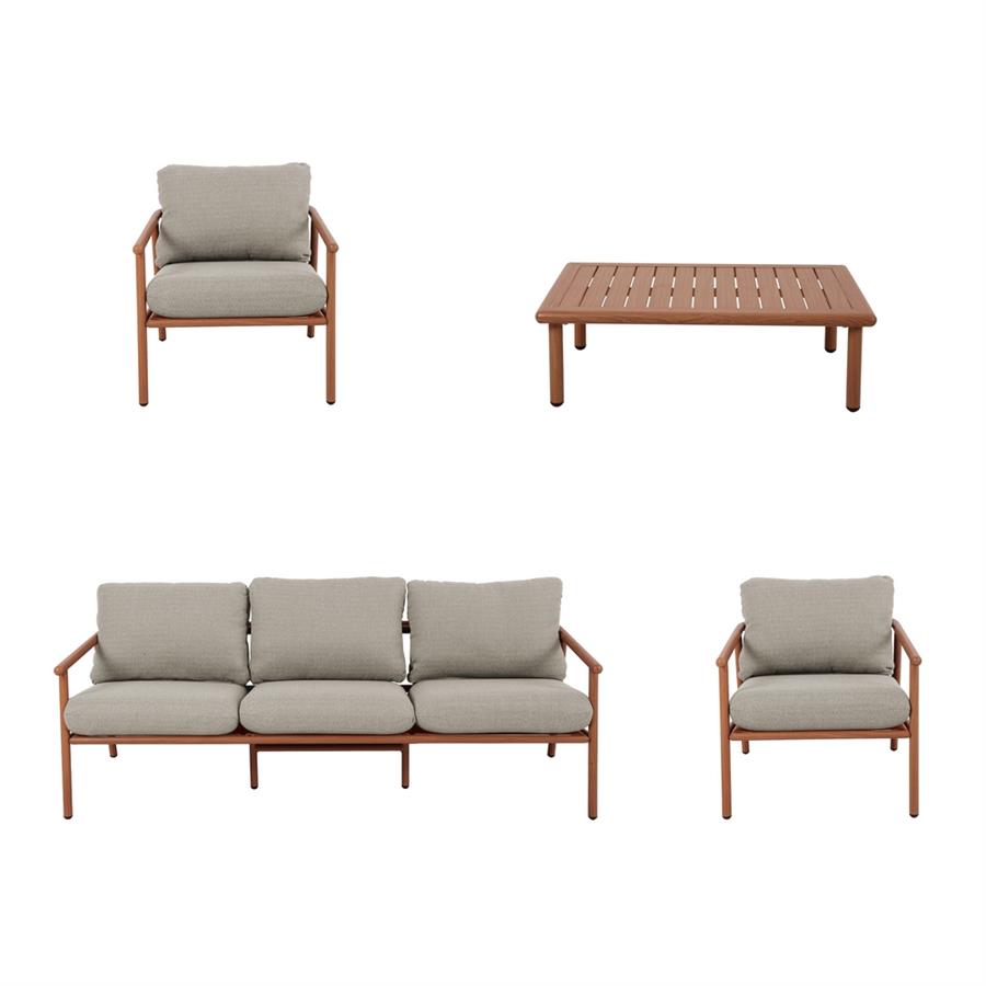 Set salotto da giardino 5 posti in alluminio  effetto legno -Nayara