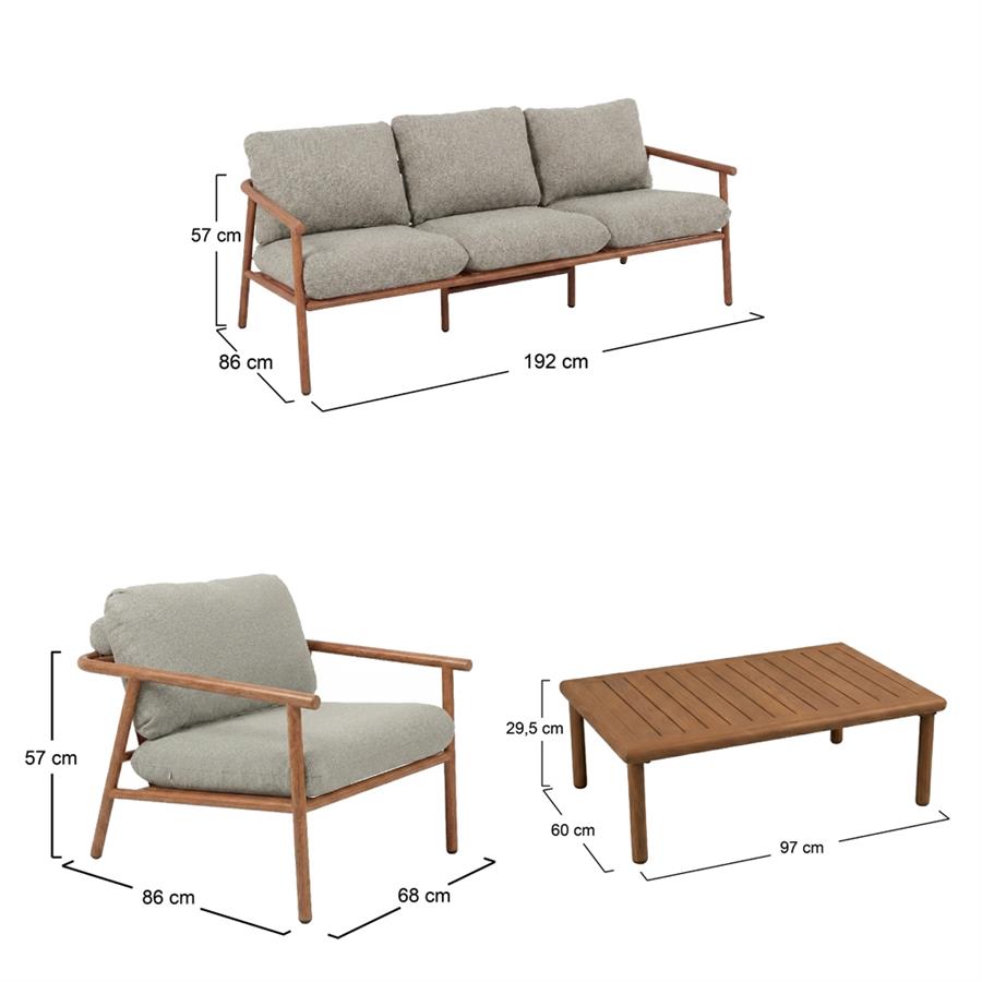 Set salotto da giardino 5 posti in alluminio  effetto legno -Nayara