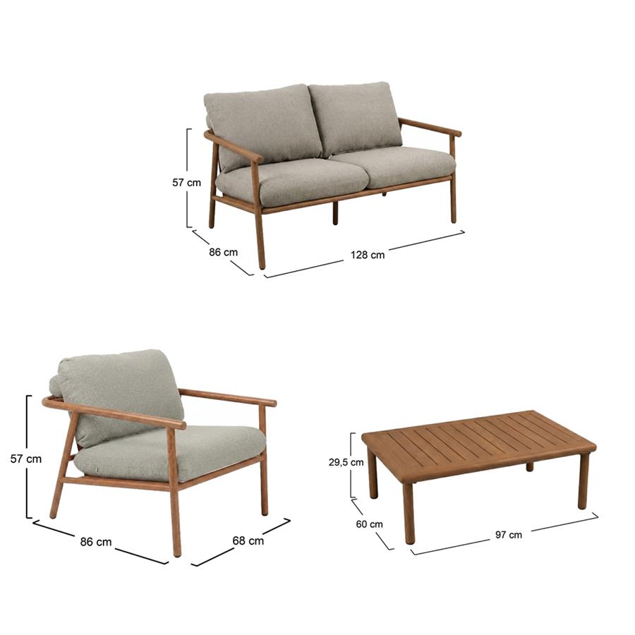 Set da giardino 4 posti  in alluminio effetto legno - Nayara