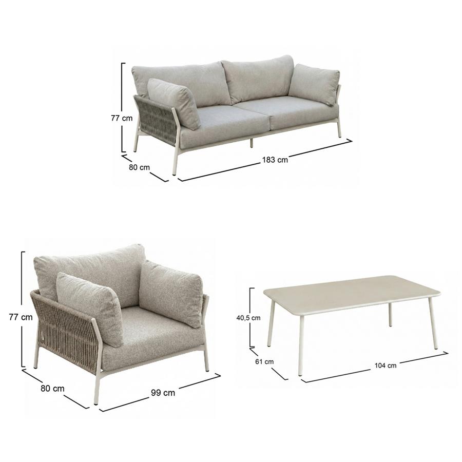 Salotto da giardino 5 posti bianco con corda intrecciata - Mombasa