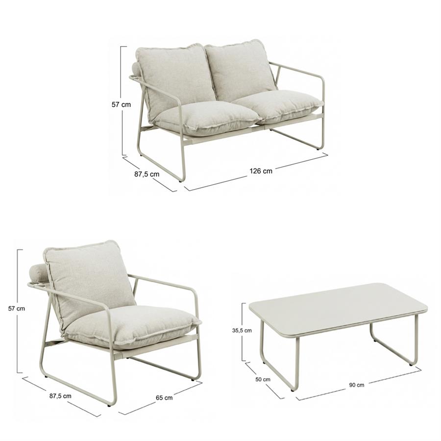 Salotto da giardino 4 posti bianco latte in acciaio - Essentia