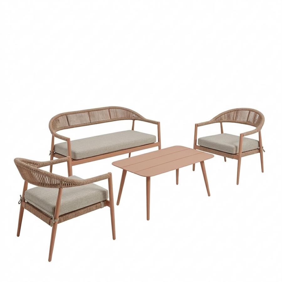 Salotto da giardino 4 posti in alluminio e polyrattan mocha -Satori