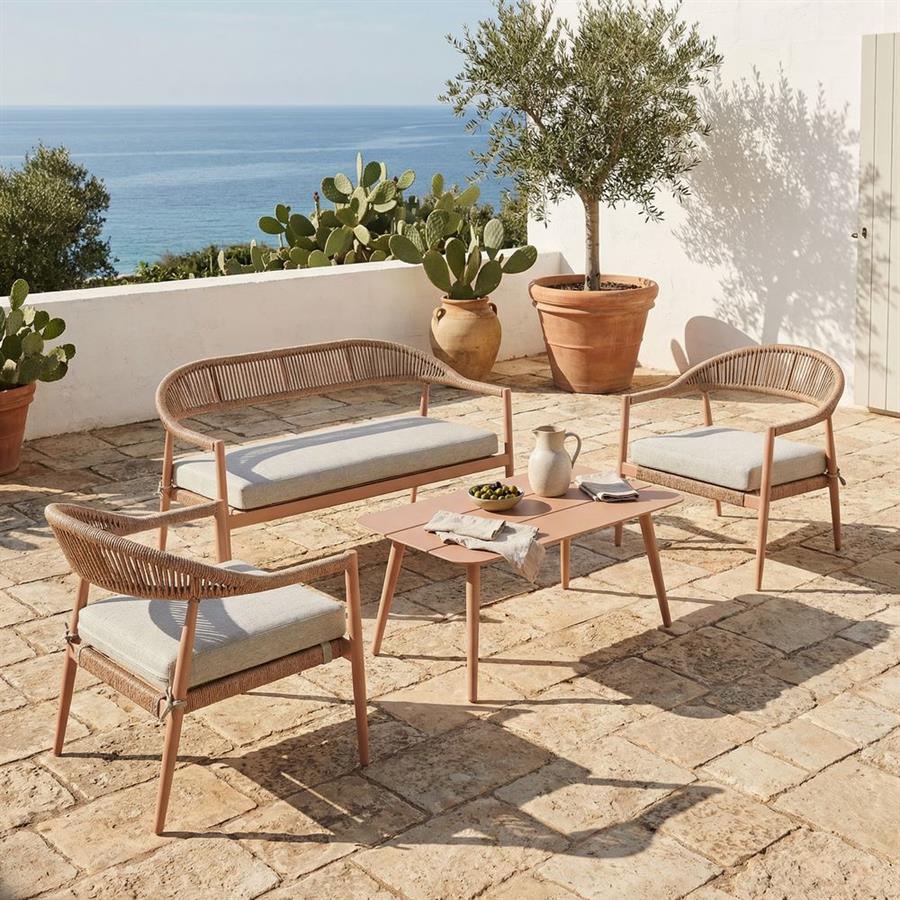 Salotto da giardino 4 posti in alluminio e polyrattan mocha -Satori