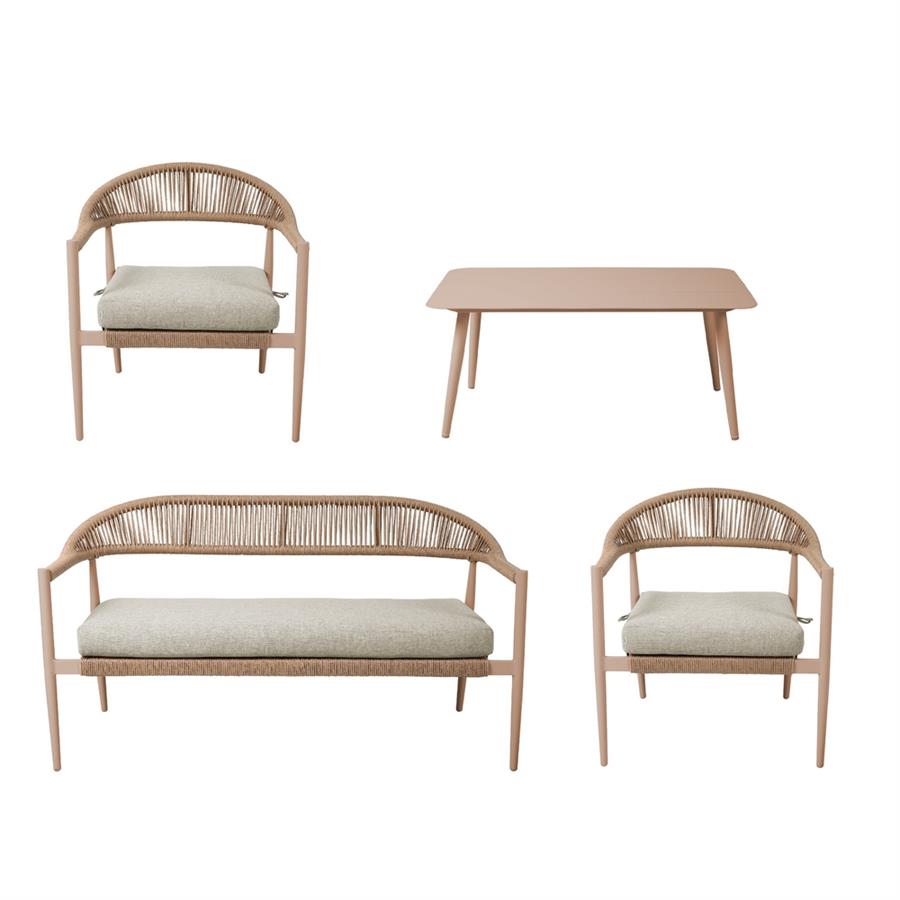 Salotto da giardino 4 posti in alluminio e polyrattan mocha -Satori