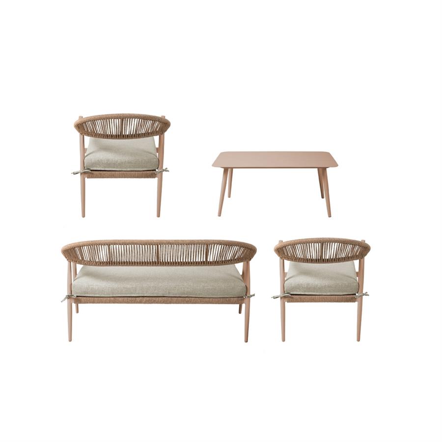 Salotto da giardino 4 posti in alluminio e polyrattan mocha -Satori