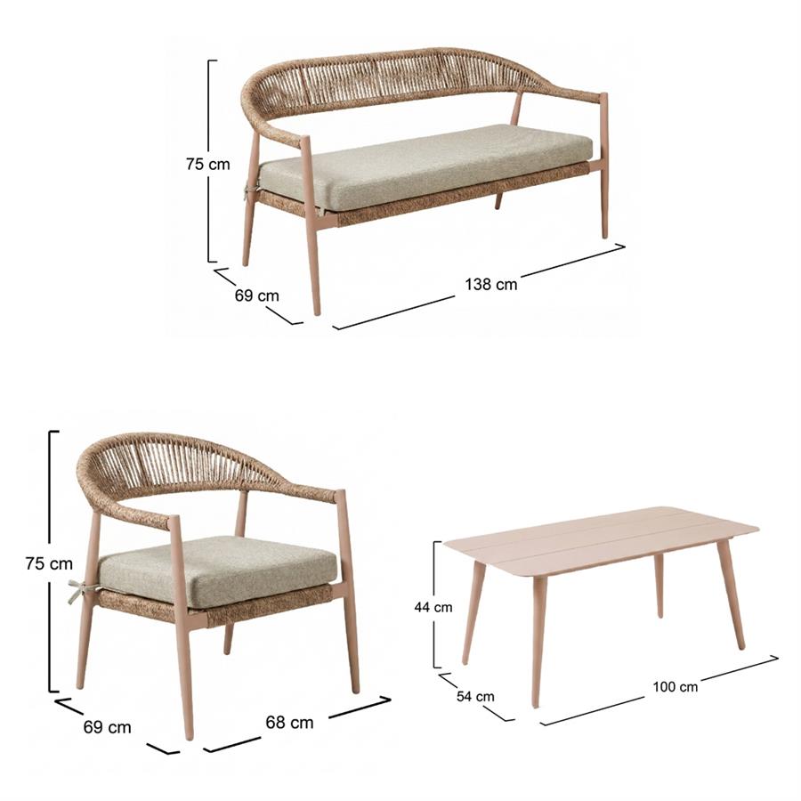 Salotto da giardino 4 posti in alluminio e polyrattan mocha -Satori