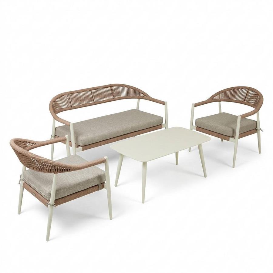 Salotto da giardino 4 posti bianco in alluminio e polyrattan -Satori