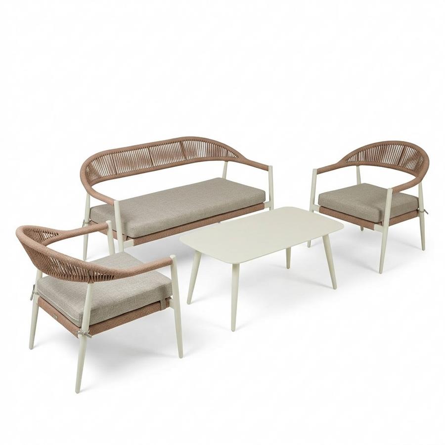 Salotto da giardino 4 posti bianco in alluminio e polyrattan -Satori