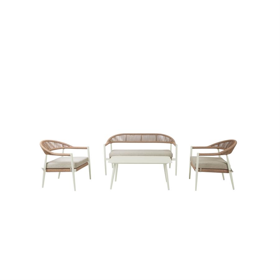 Salotto da giardino 4 posti bianco in alluminio e polyrattan -Satori