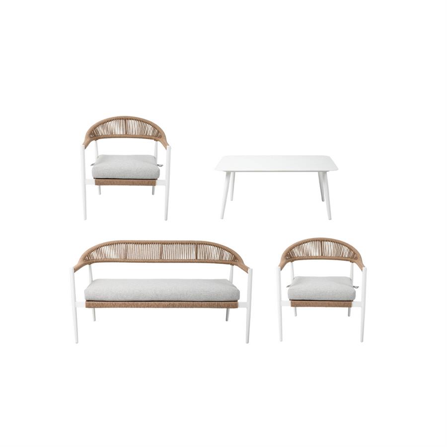 Salotto da giardino 4 posti bianco in alluminio e polyrattan -Satori