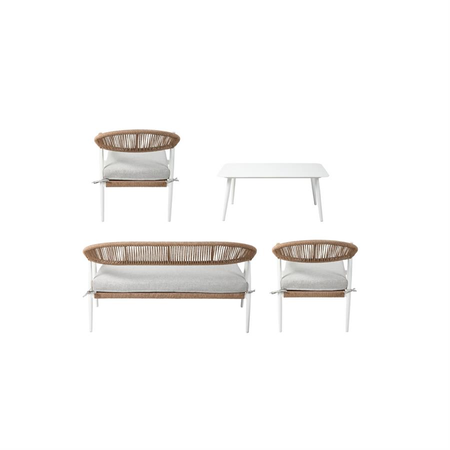 Salotto da giardino 4 posti bianco in alluminio e polyrattan -Satori
