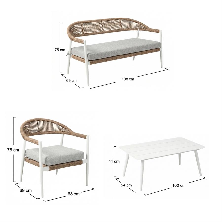 Salotto da giardino 4 posti bianco in alluminio e polyrattan -Satori