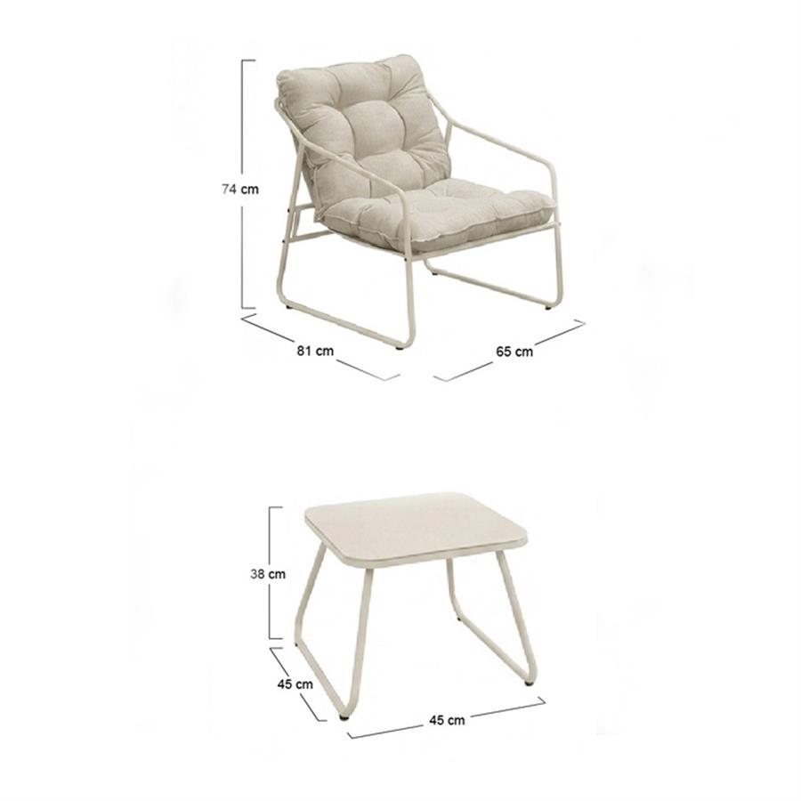 Set da giardino 2 posti bianco latte in acciaio  - Essentia
