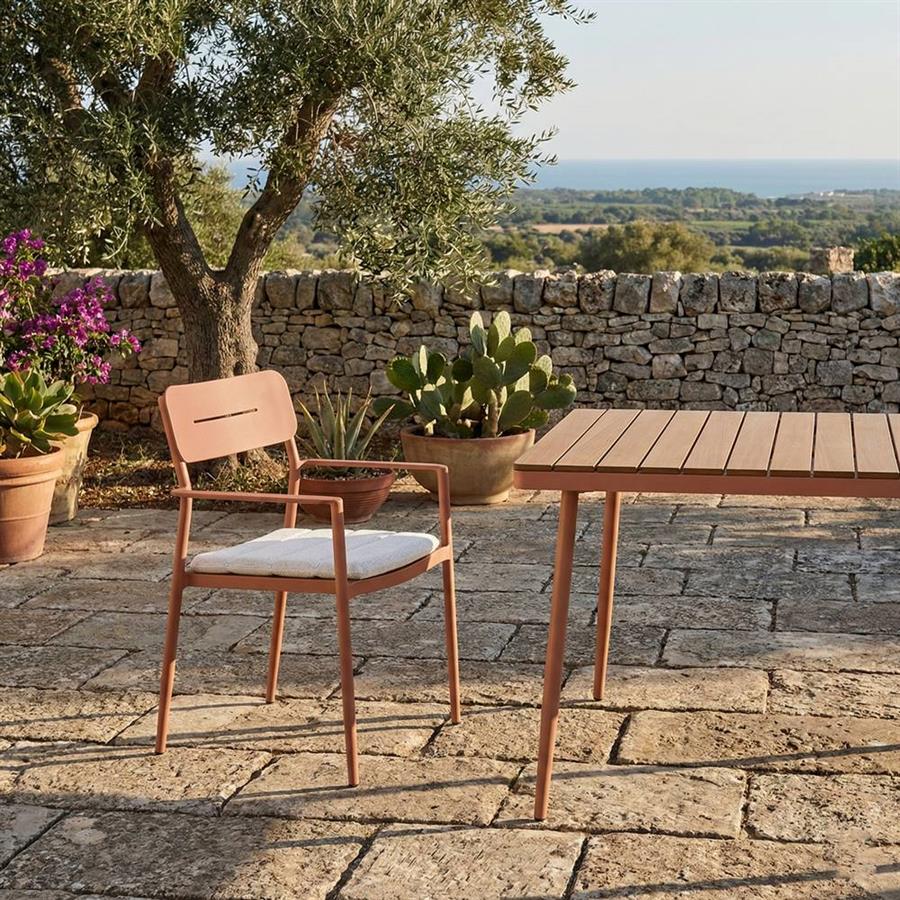 Set 6 sedie da giardino con braccioli in polywood e cuscino - Luma