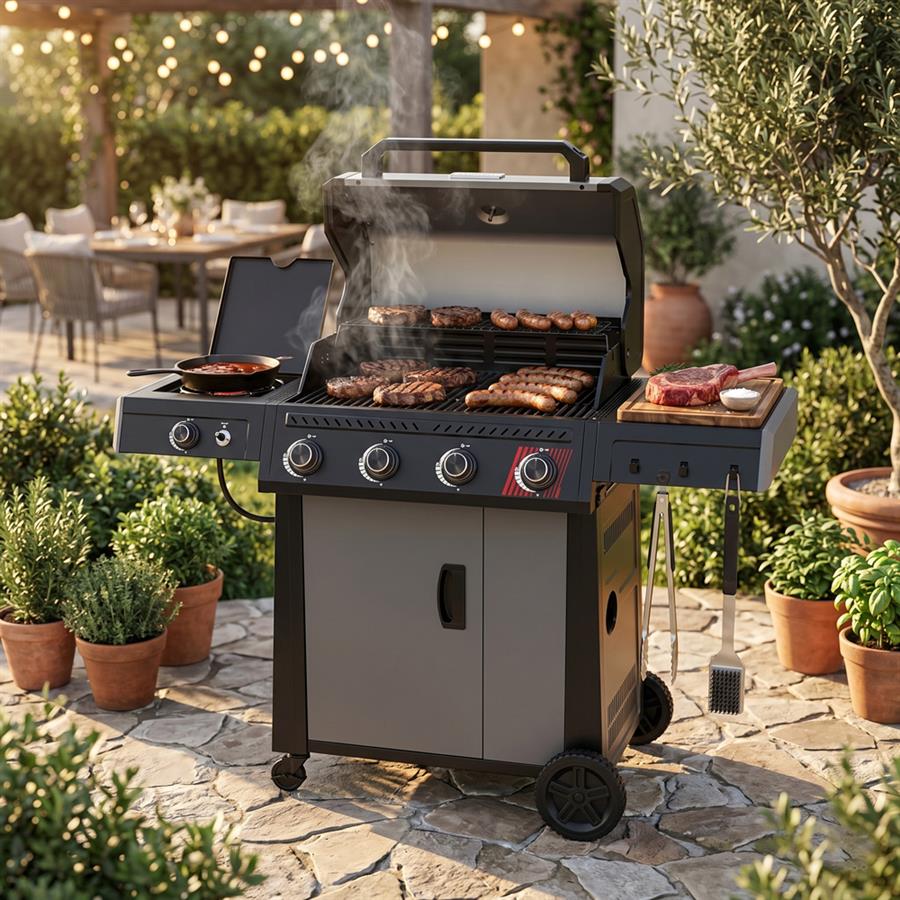 Barbecue a gas con 4+1 fuochi con griglia in ghisa e maniglia inox - Bully