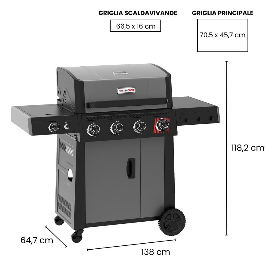Barbecue a gas con 4+1 fuochi con griglia in ghisa e maniglia inox - Bully