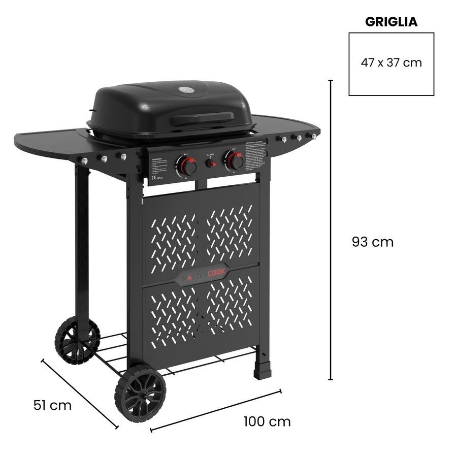 Barbecue a gas portatile 2 bruciatori con trolley e ruote - Buddy
