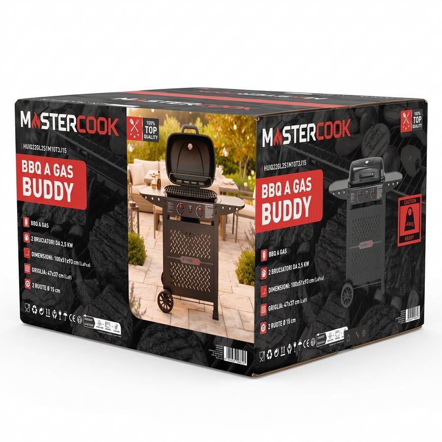 Barbecue a gas portatile 2 bruciatori con trolley e ruote - Buddy