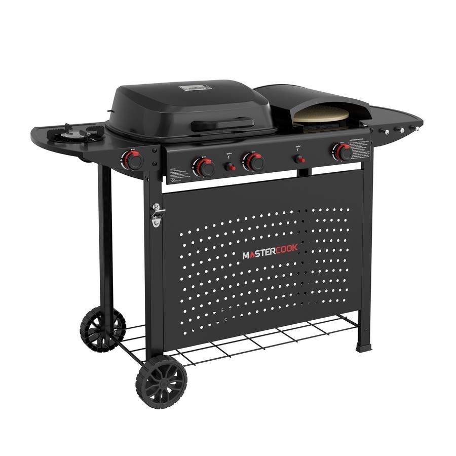 Barbecue a gas con piastra forno pizza e fornello laterale nero - Jolly