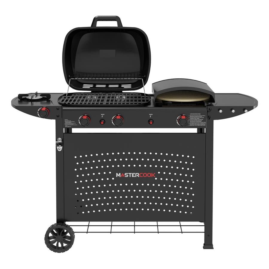 Barbecue a gas con piastra forno pizza e fornello laterale nero - Jolly