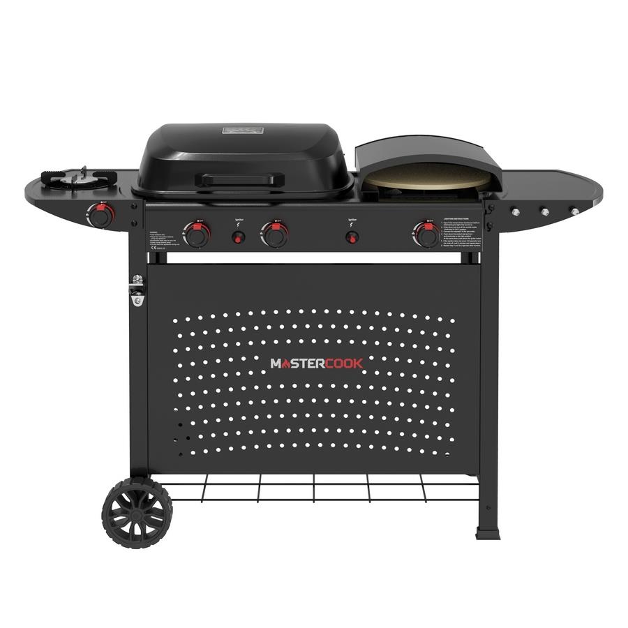 Barbecue a gas con piastra forno pizza e fornello laterale nero - Jolly