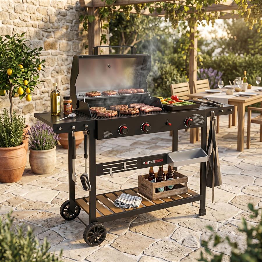 Barbecue a gas con piastra e griglia multifunzione in ghisa - Alex